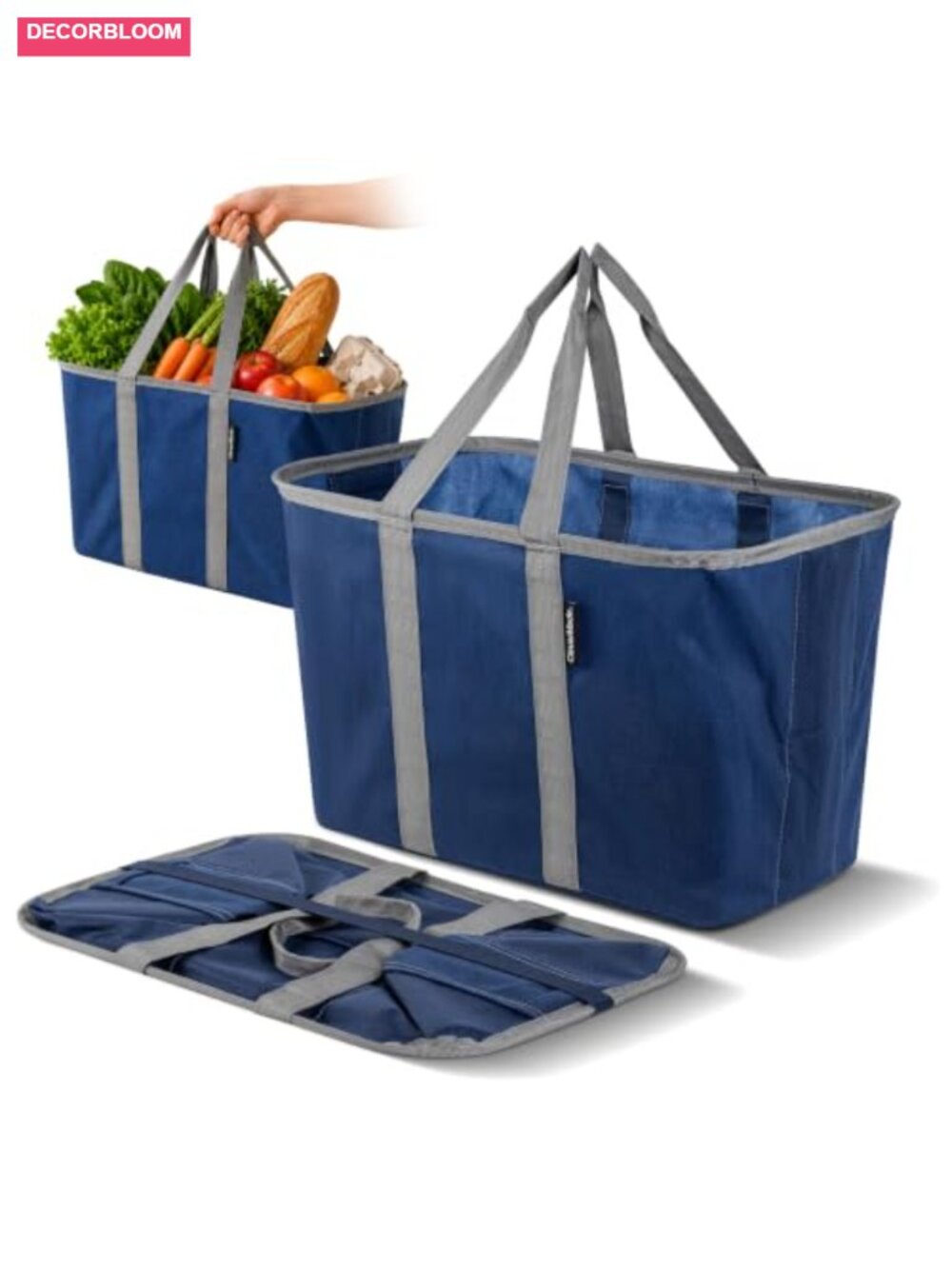 Collapsible Structured Grocery Tote 30L Steel Rim Reinforced Handles Reusable
